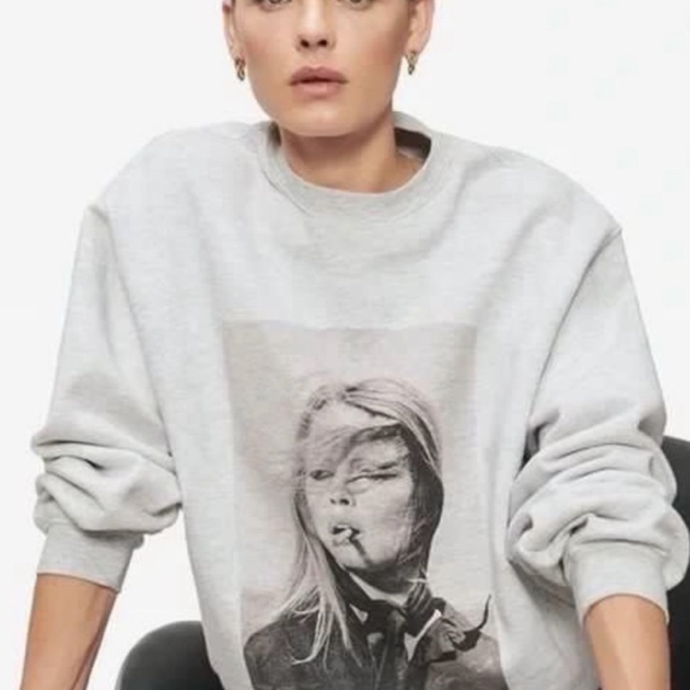 Anine Bing Gray Graphic Crewneck Sweatshirt